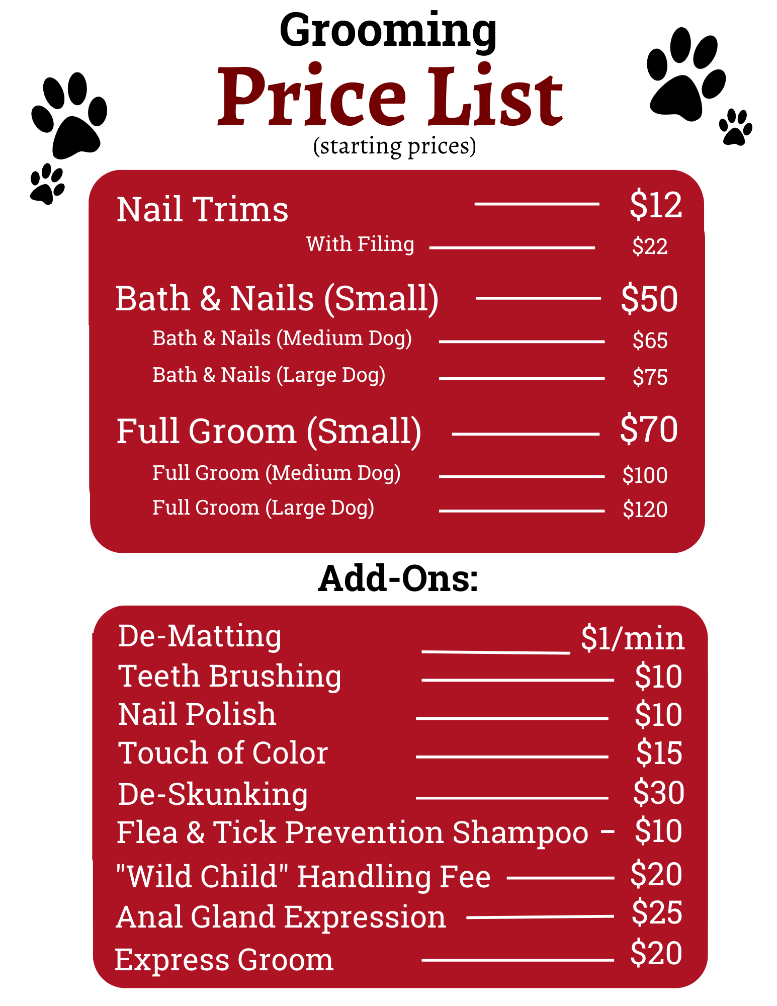 2024 Dog Grooming Prices List